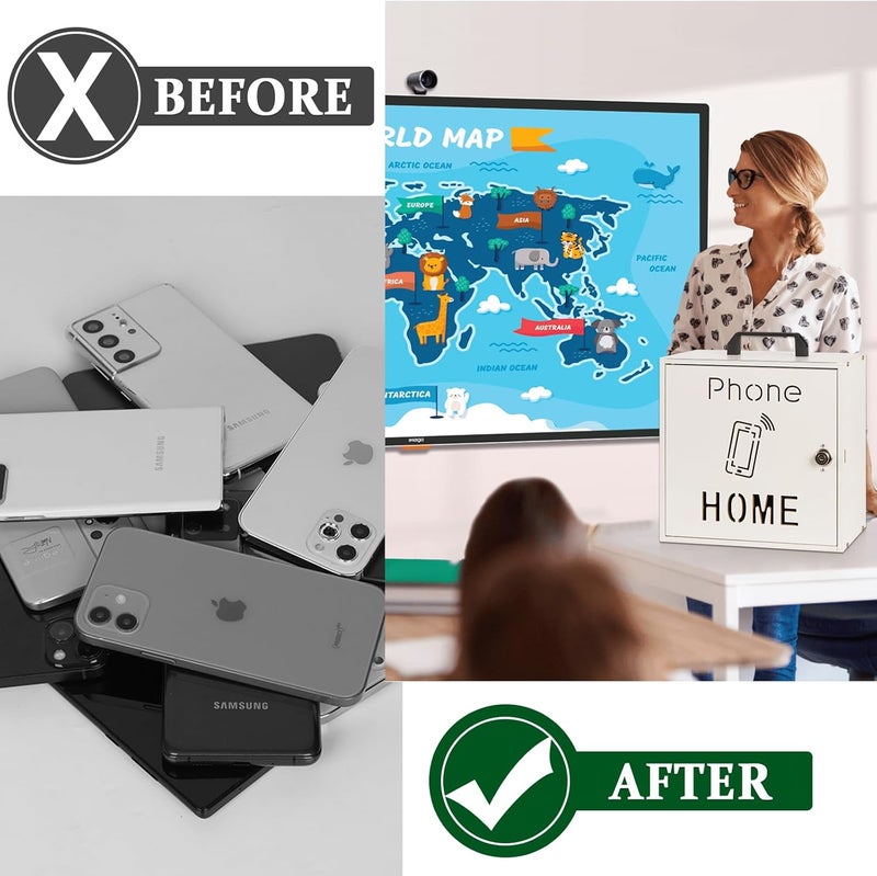 Echaprey Cell Phone Holder Classroom Adjustable 33 Slots Pocket Chart Wooden Cell Phone Storage Cabinet with Handle and Lock Desktop Cell Phone Holder for Classroom Office (White) - Image 5